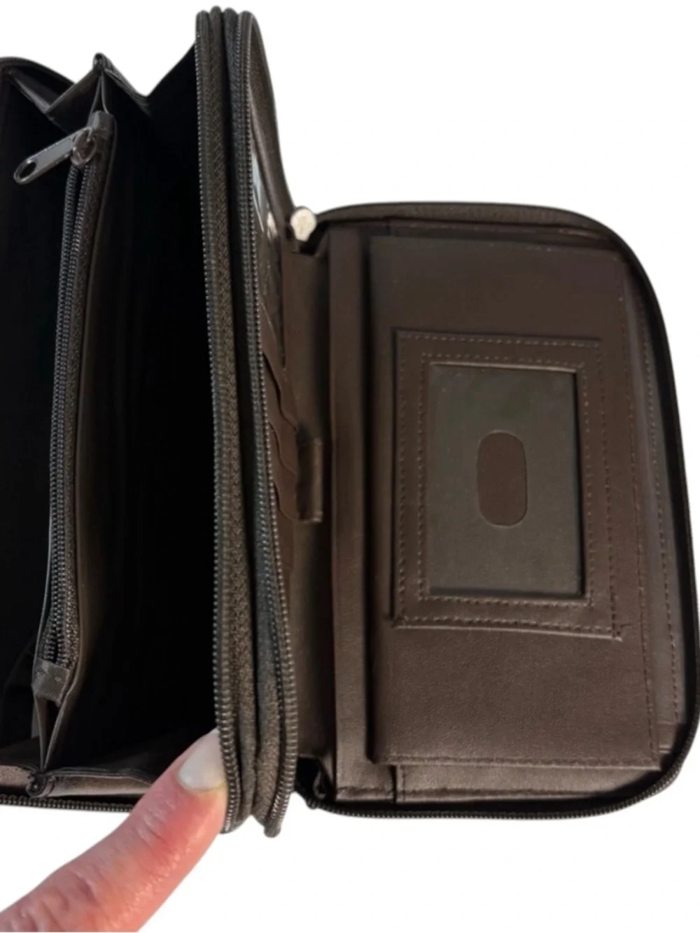 Vintage Brown Leather Zip-Around Checkbook Wallet Organizer